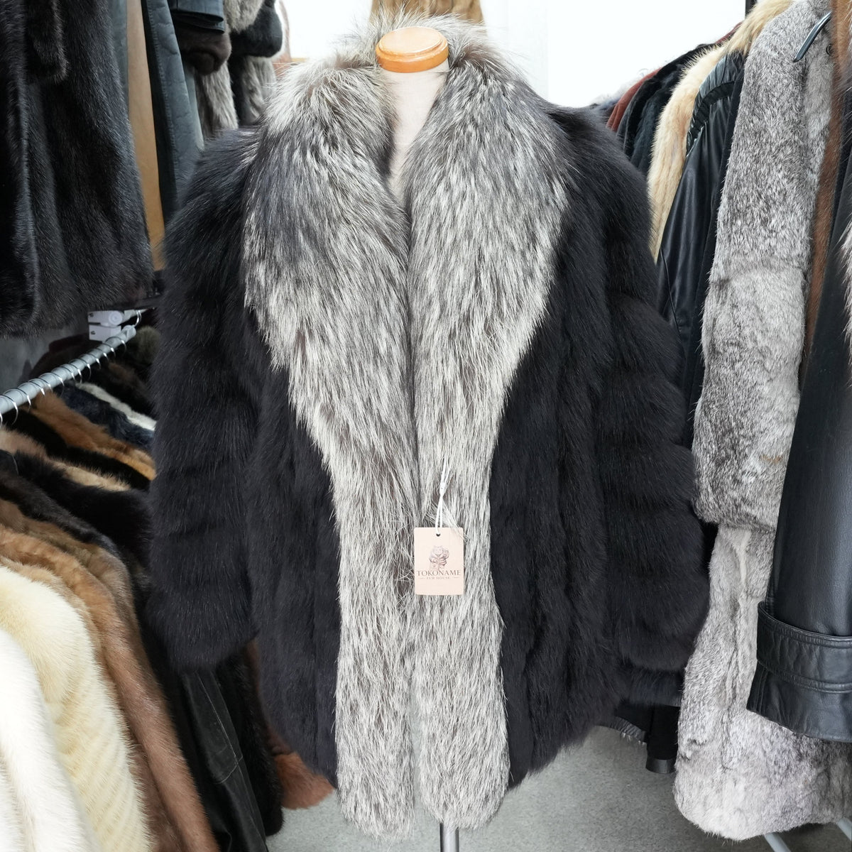 Black Dyed Fox and Silver Fox Trim SAGA FOX- Genuine Vintage Fur From Japan