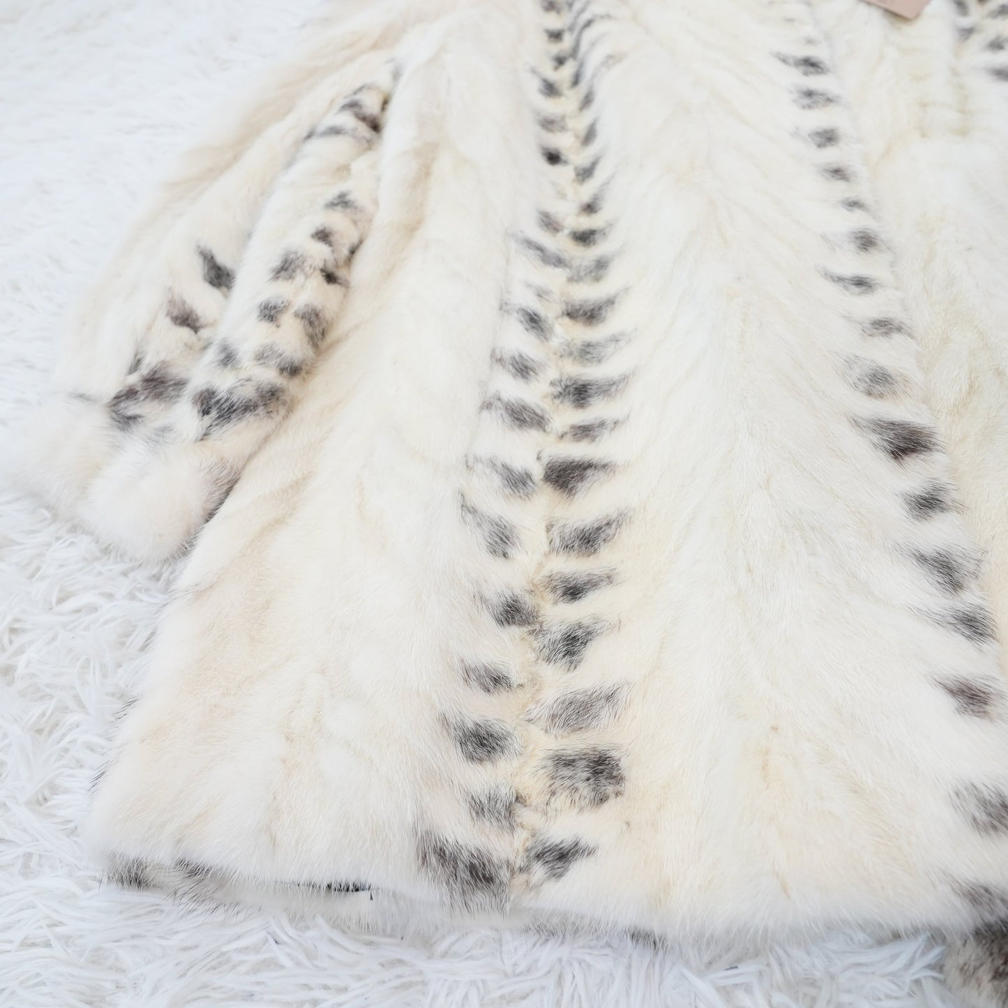 Pearl Mink Lynx Pattern Coat Genuine Vintage Fur Japan