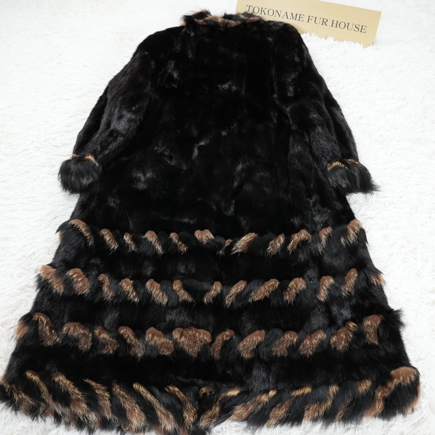 Dark mink and Raccoon dog Fur Long Coat - Genuine Vintage Fur From Japan