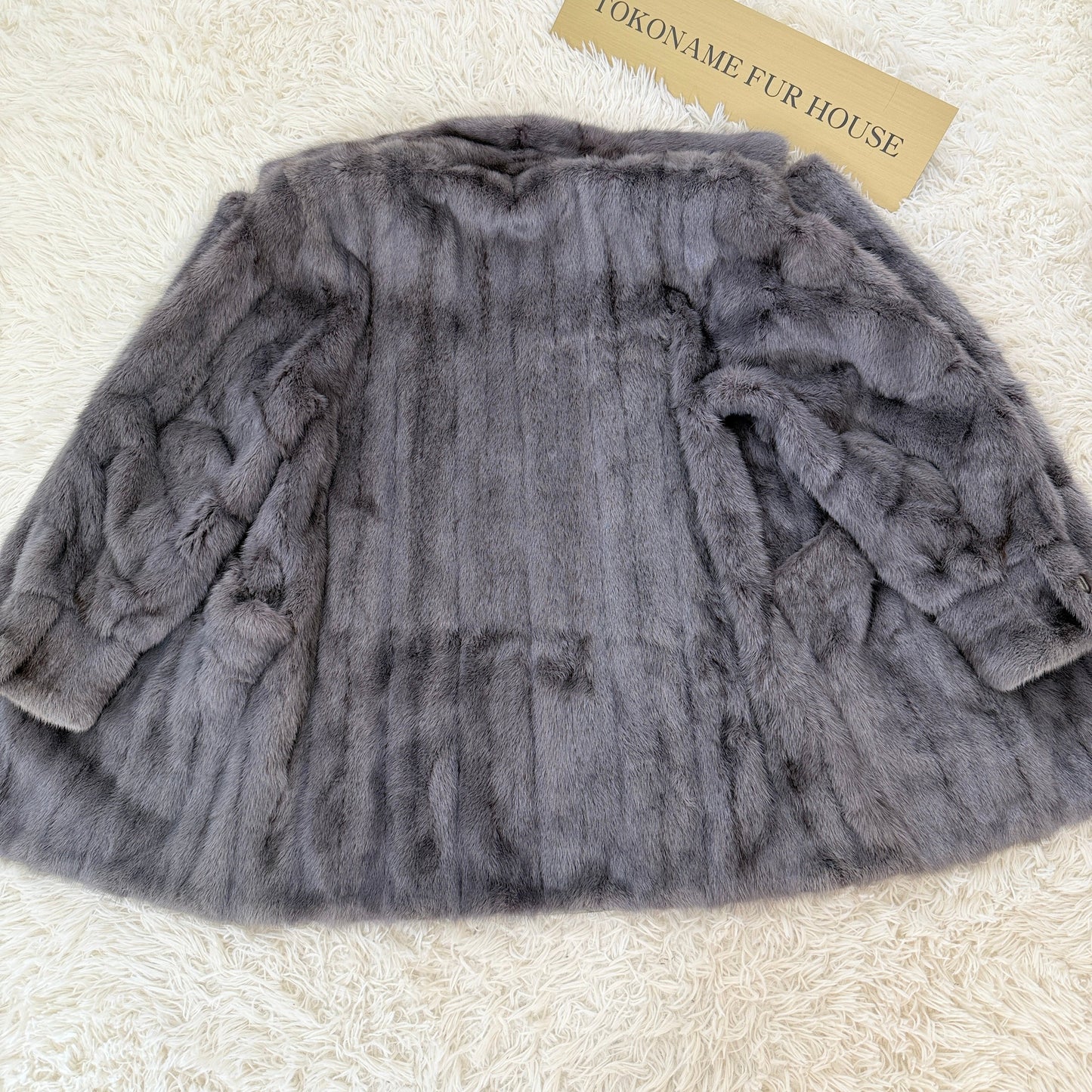 Silver Gray Dyed Cross Mink Fur Coat Genuine Vintage Fur Japan