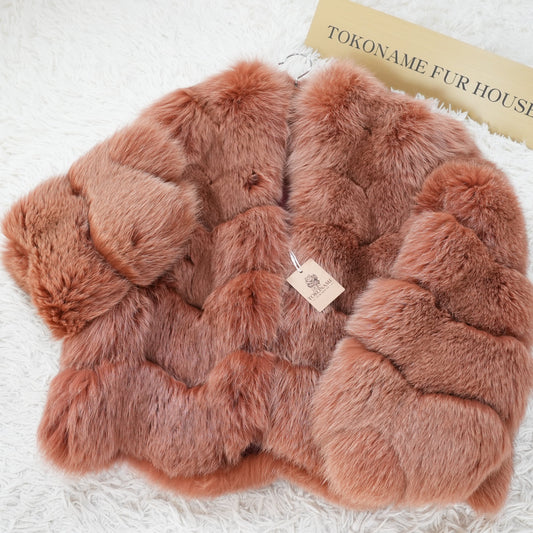 Dull Red Dyed SAGA FOX Fur Coat - Genuine Vintage Fur From Japan