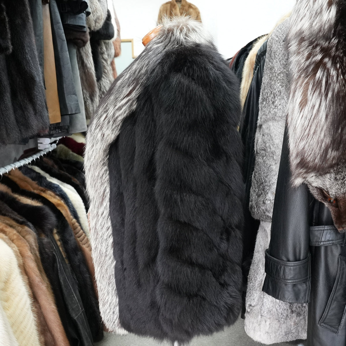 Black Dyed Fox and Silver Fox Trim SAGA FOX- Genuine Vintage Fur From Japan