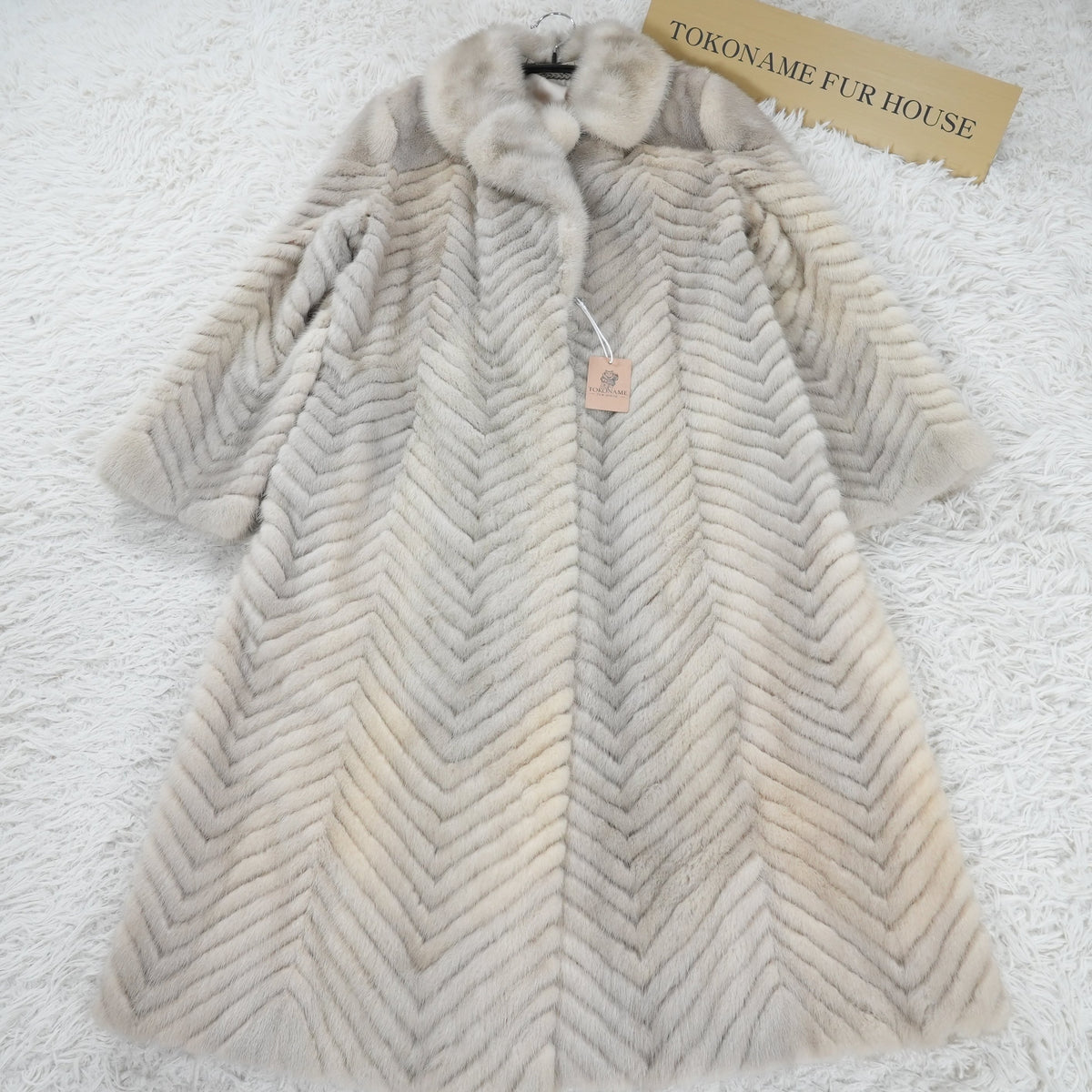 Sapphire mink Long Coat chevron - Genuine Vintage Fur From Japan