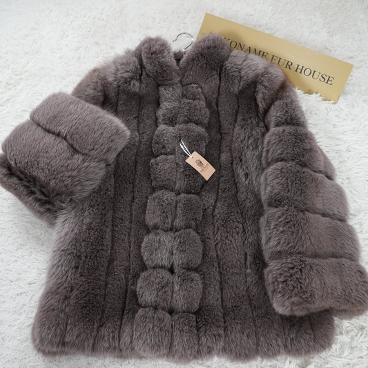 Muted Plum Gray Dyed SAGA FOX Coat Soft and Fluffy - Genuine Vintage Fur From Japan