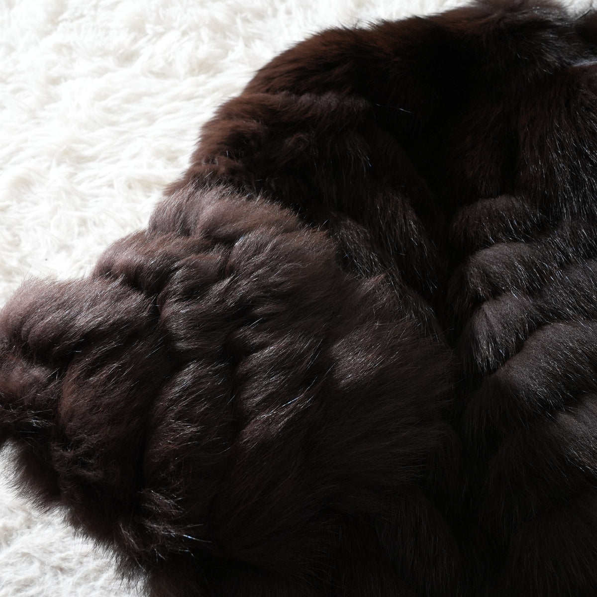 Dark Brown Dyed chevron Design Fox Fur Coat - Genuine Vintage Fur From Japan