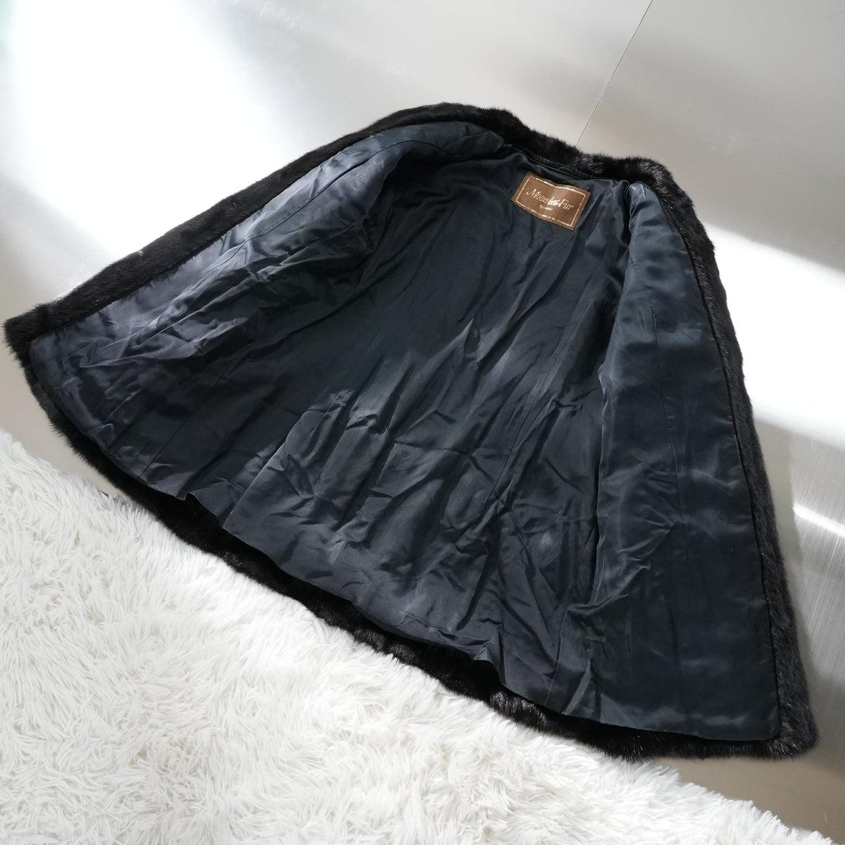 Dark Mink Stripe Design Coat Moonbat Fur - Genuine Vintage Fur From Japan