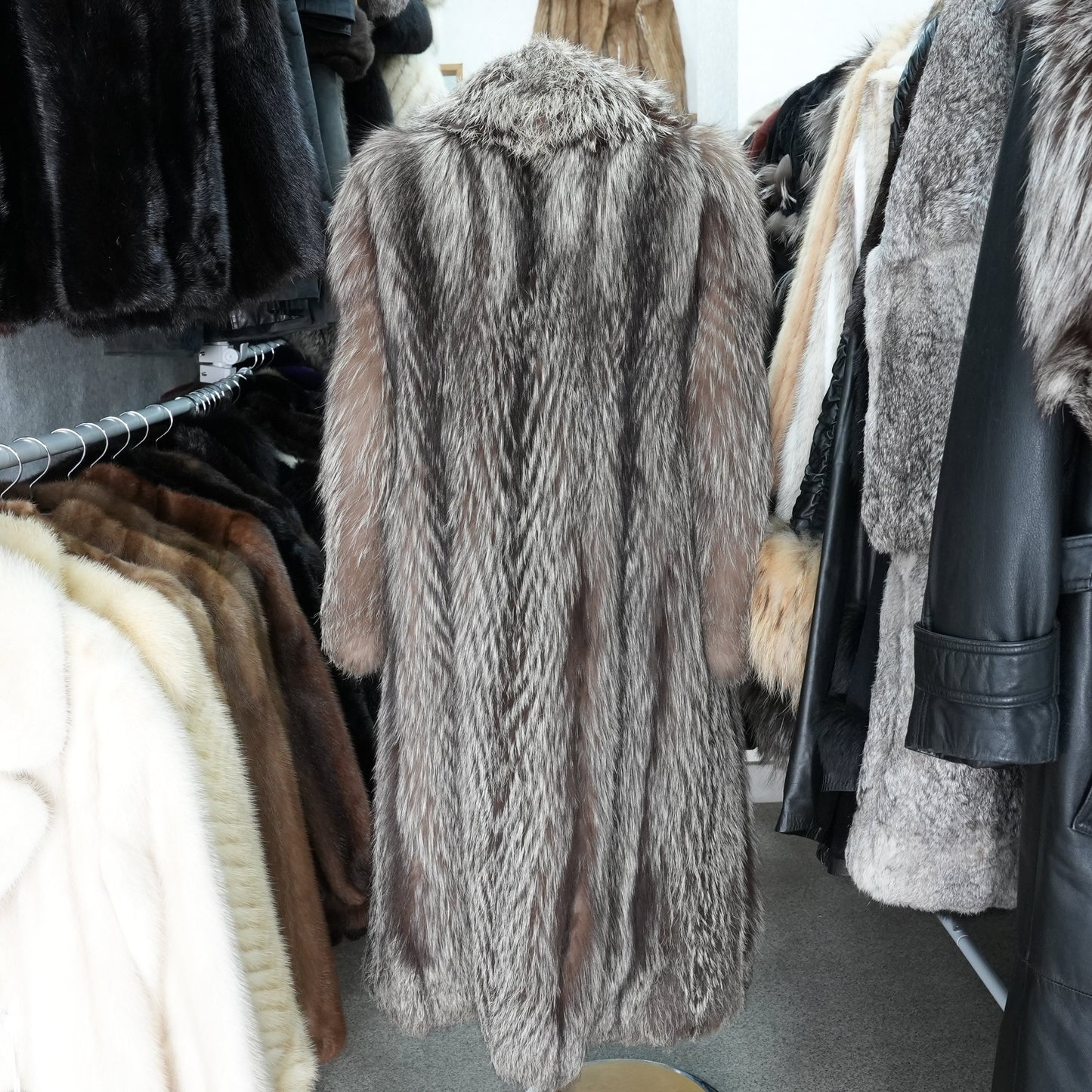 Silver Fox Long Coat - Genuine Vintage Fur From Japan