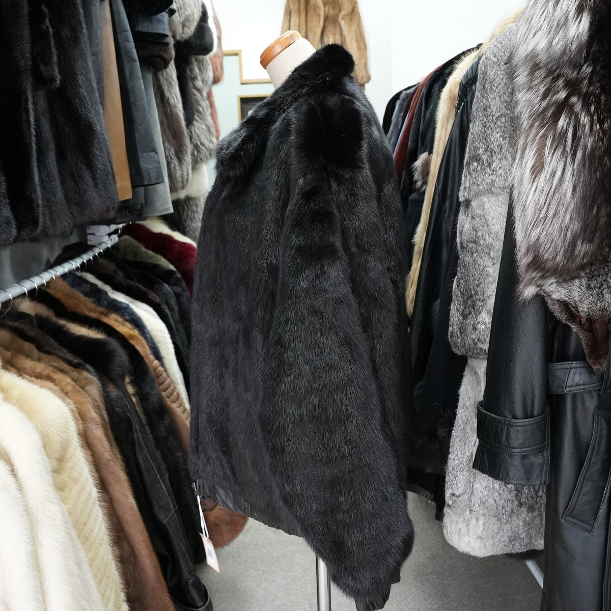 Men Mink and Leather Reversible Zip up Bomber Jacket - Genuine Vintage Fur From Japan