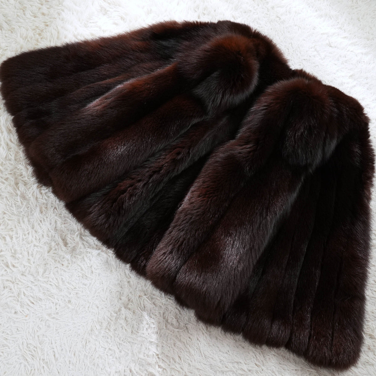 Dark Brown Dyed Fox Fur Coat Soft and Fluffy - Genuine Vintage Fur From Japan