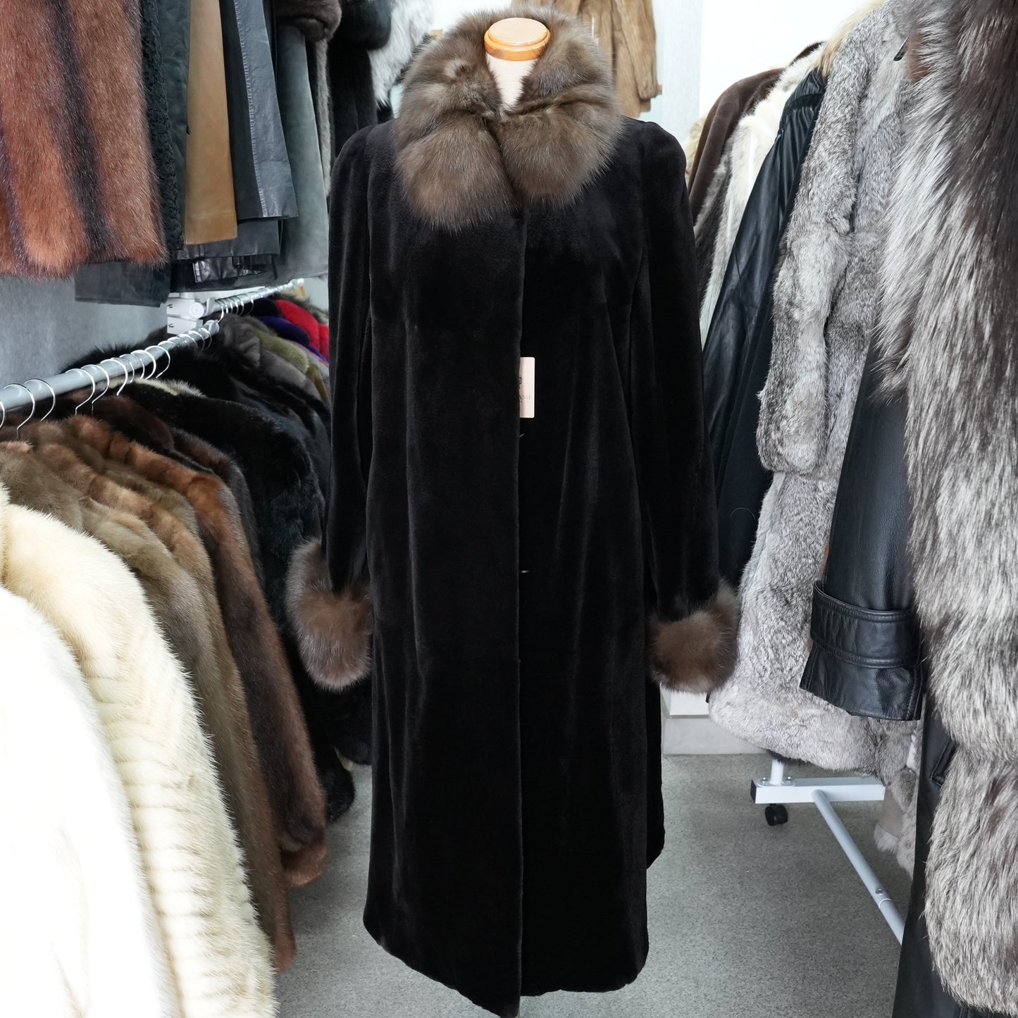 Shaved Mink and Russian Sable Trim Long Coat - Genuine Vintage Fur From Japan