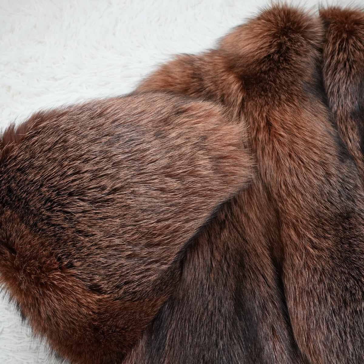 Reddish Brown Cross Dyed Fox Fur Long Coat Soft and Fluffy - Genuine Vintage Fur From Japan