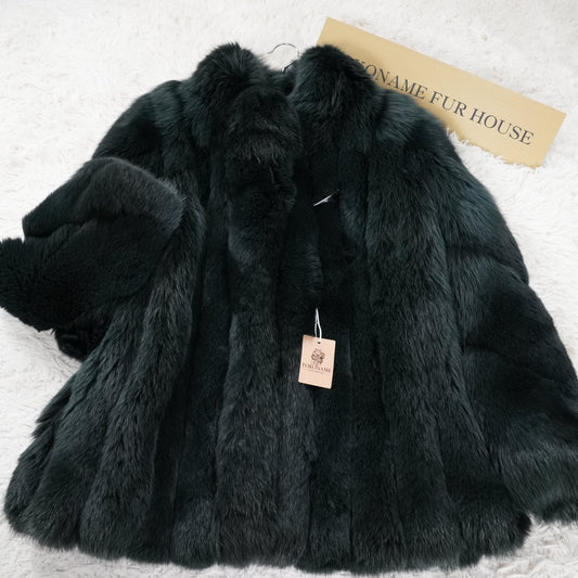 Dark Green Dyed Fox Fur Coat Soft and Fluffy Malvoisie - Genuine Vintage Fur From Japan