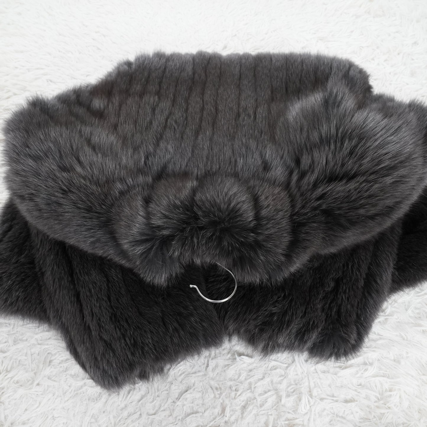 Gray Dyed Fox Fur Coat DU BAINS - Genuine Vintage Fur From Japan