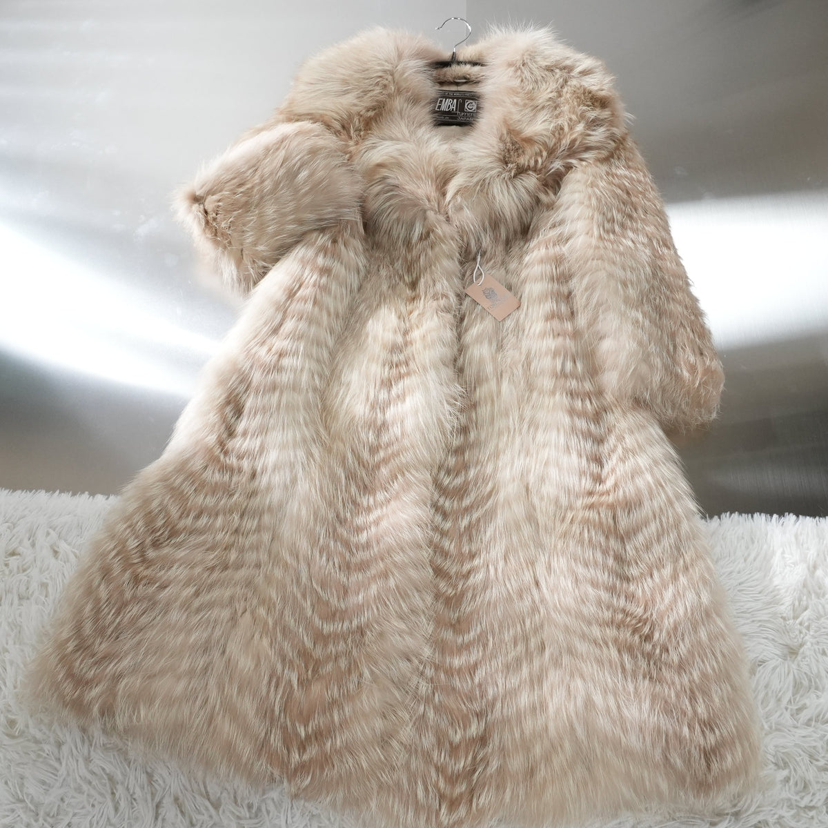 Light Beige Dyed Fox Fur Long Coat EMBA - Genuine Vintage Fur From Japan