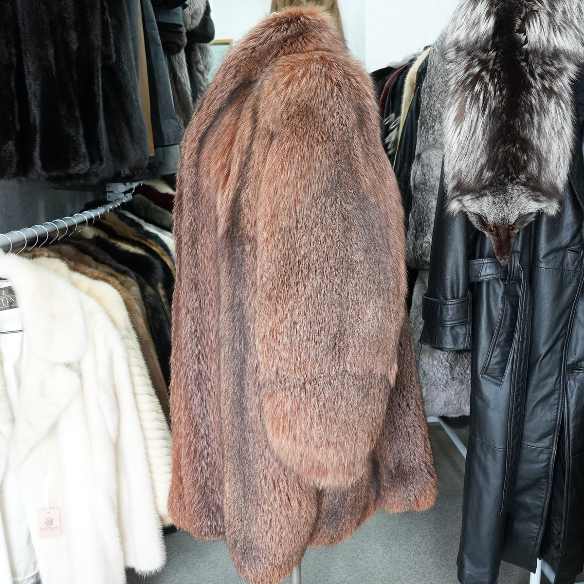 Reddish Brown Cross Dyed Fox Fur Long Coat Soft and Fluffy - Genuine Vintage Fur From Japan