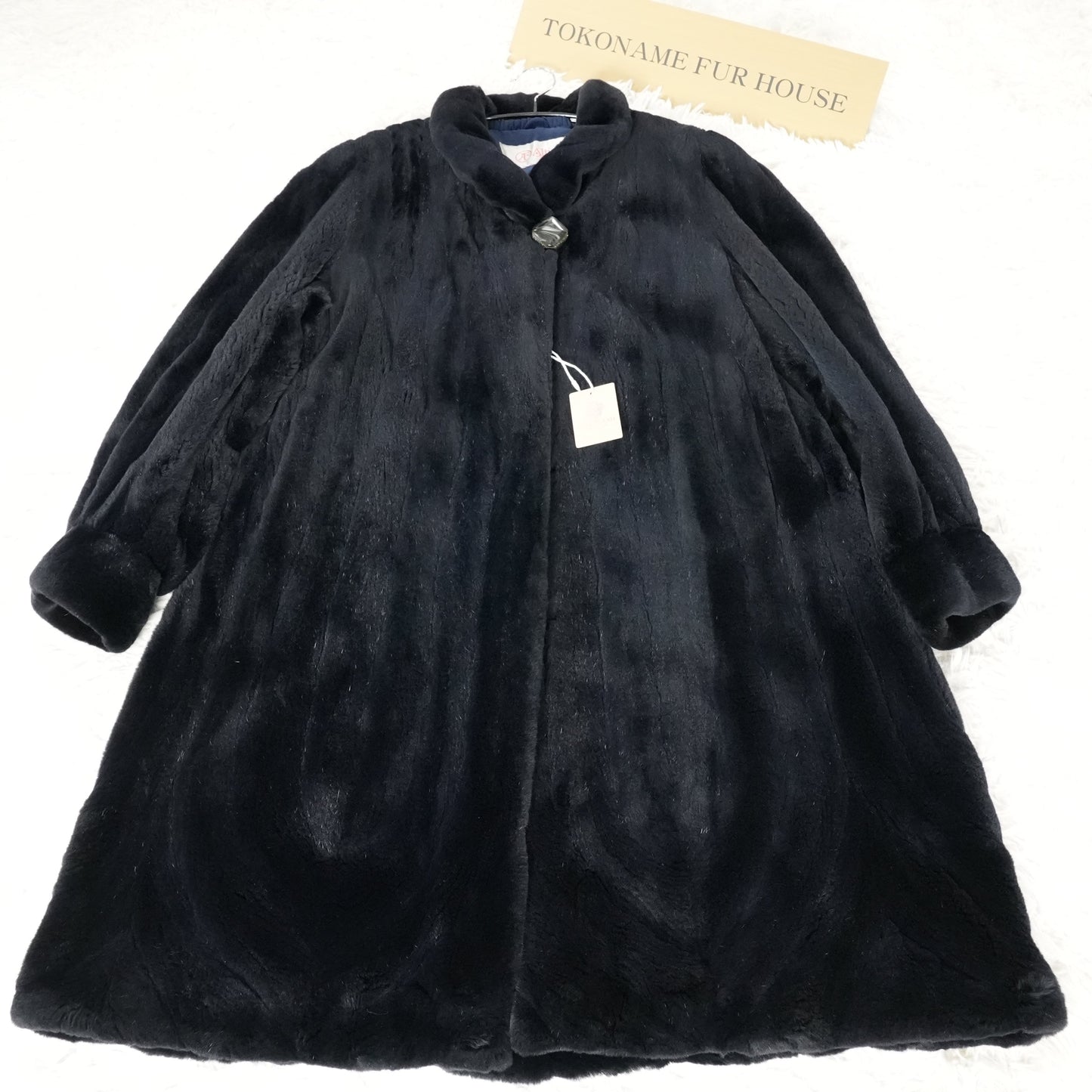 Dark Blue Shaved Mink Hem Pattern SAGA MINK - Genuine Vintage Fur From Japan