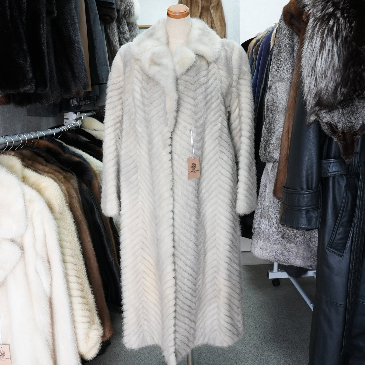 Sapphire mink Long Coat chevron - Genuine Vintage Fur From Japan