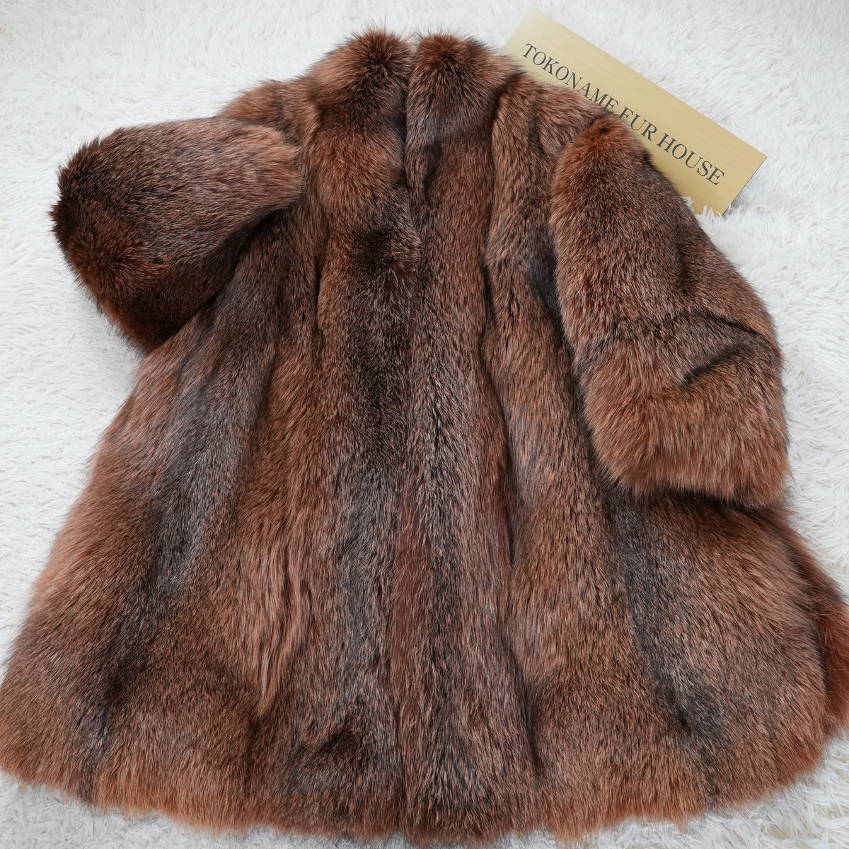 Reddish Brown Cross Dyed Fox Fur Long Coat Soft and Fluffy - Genuine Vintage Fur From Japan