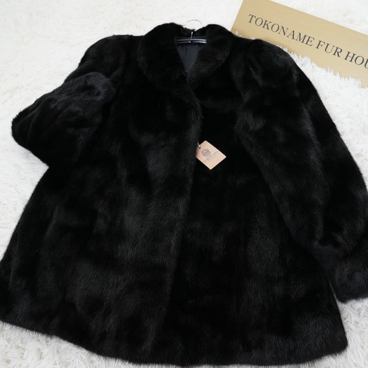 Black Mink Coat - SAGA MINK Soft and Glossy Genuine Vintage Fur Japan