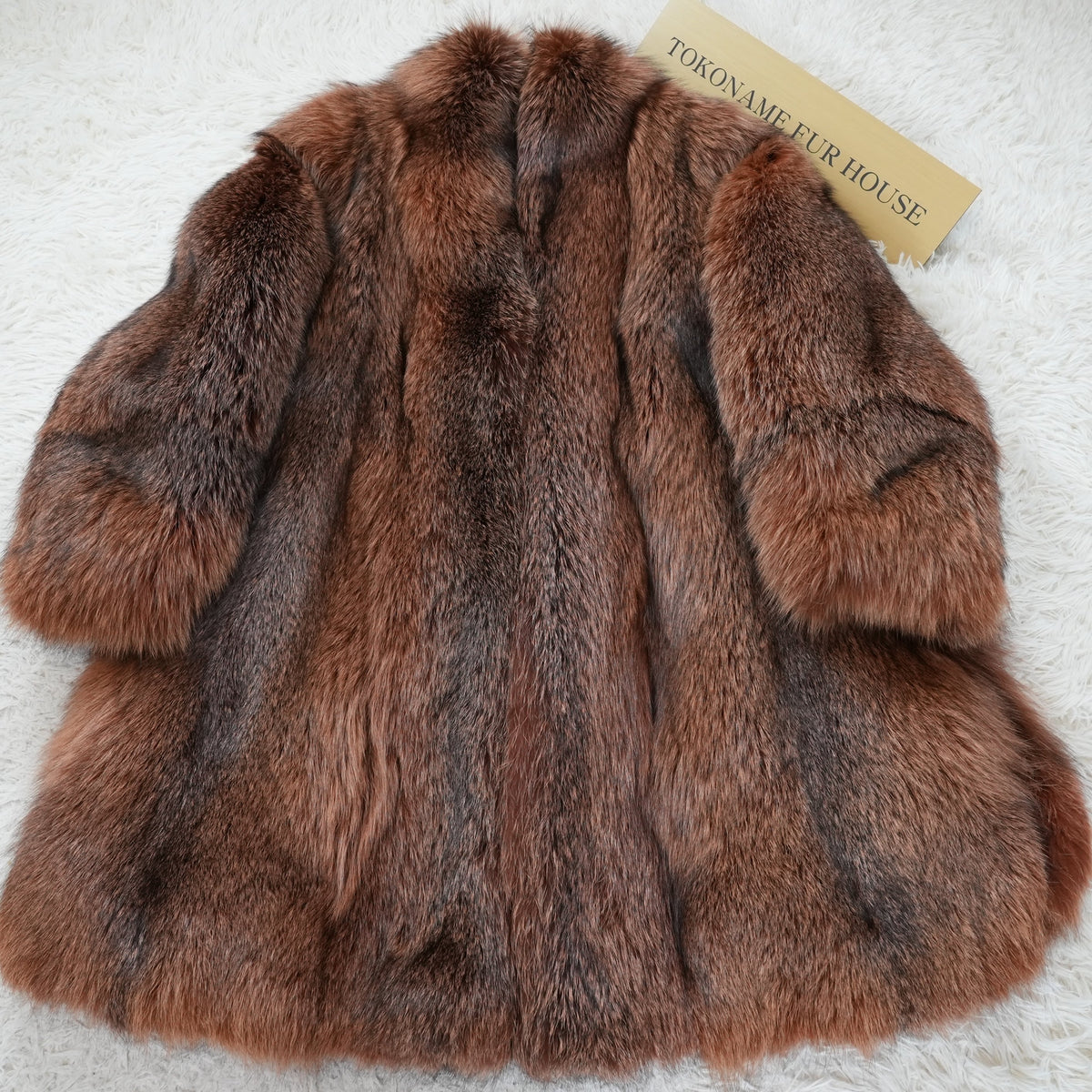 Reddish Brown Cross Dyed Fox Fur Long Coat Soft and Fluffy - Genuine Vintage Fur From Japan