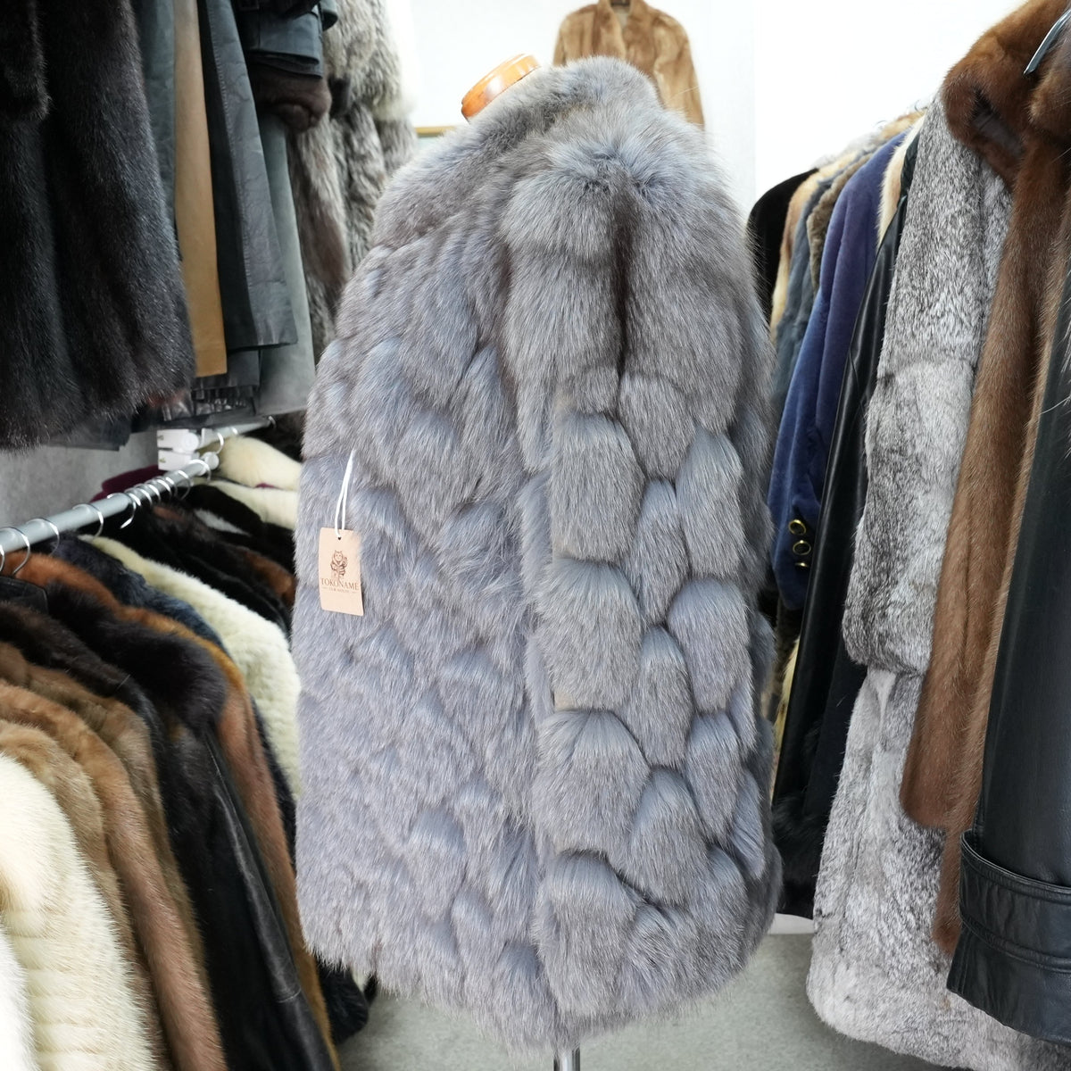 Ash Blue Dyed Fox Fur Design Coat - Genuine Vintage Fur From Japan