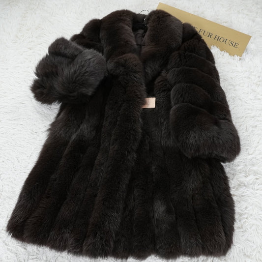 Brown Dyed Fox Fur Semi-Long Coat - Genuine Vintage Fur From Japan