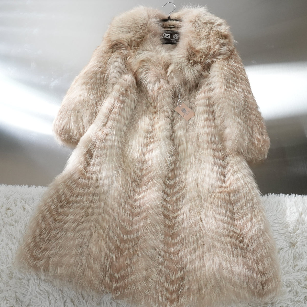 Light Beige Dyed Fox Fur Long Coat EMBA - Genuine Vintage Fur From Japan