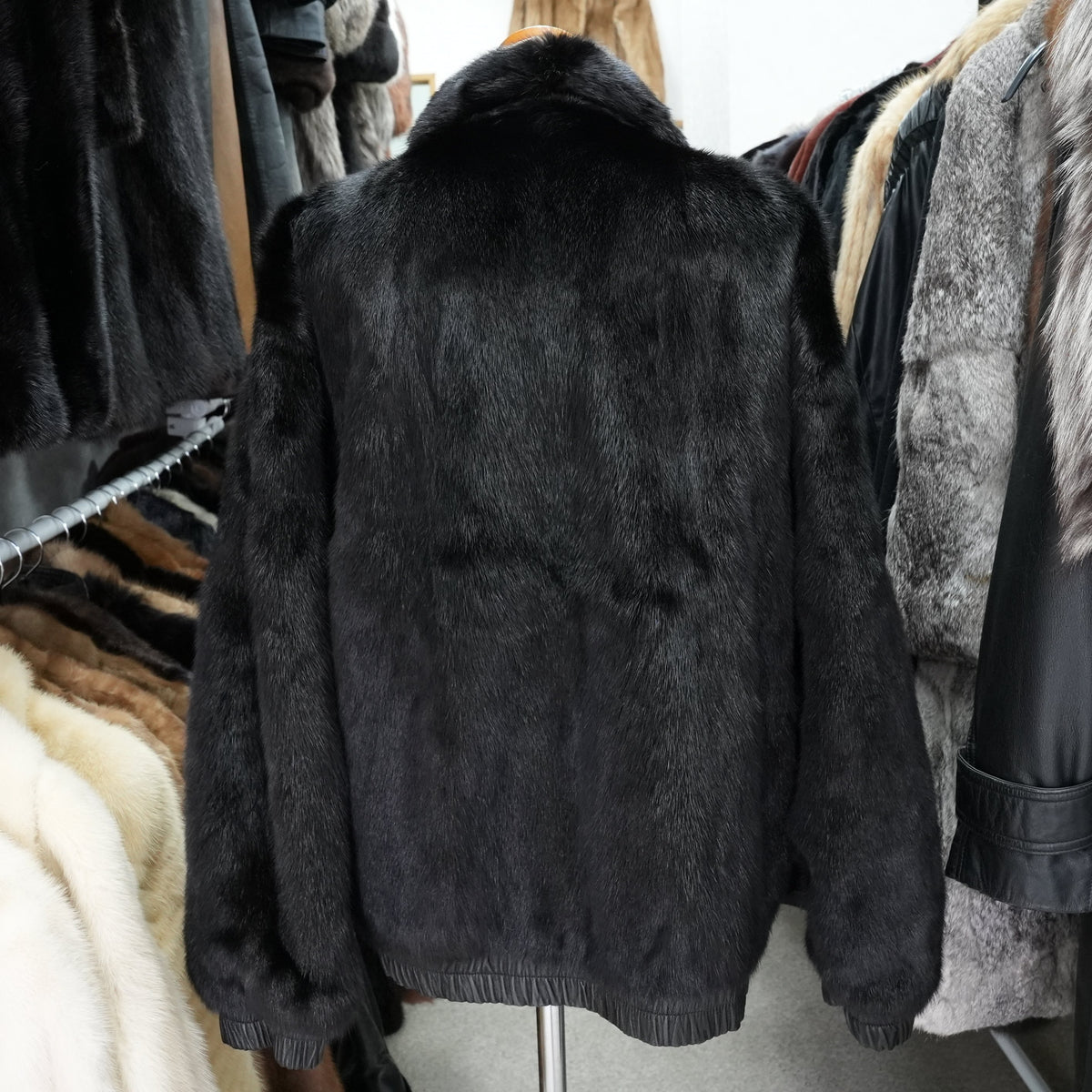 Men Mink and Leather Reversible Zip up Bomber Jacket - Genuine Vintage Fur From Japan