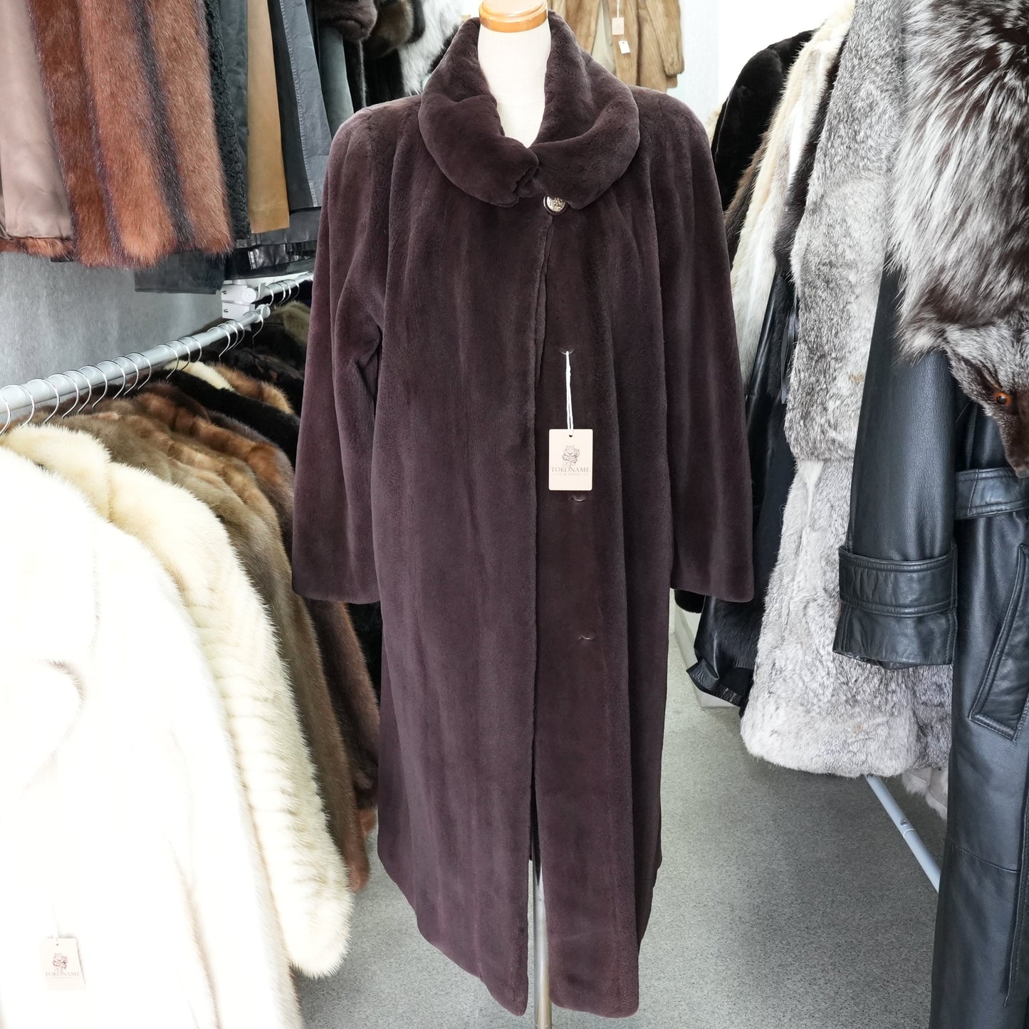 Chocolate Brown Shaved Mink Long Coat EMBA - Genuine Vintage Fur From Japan