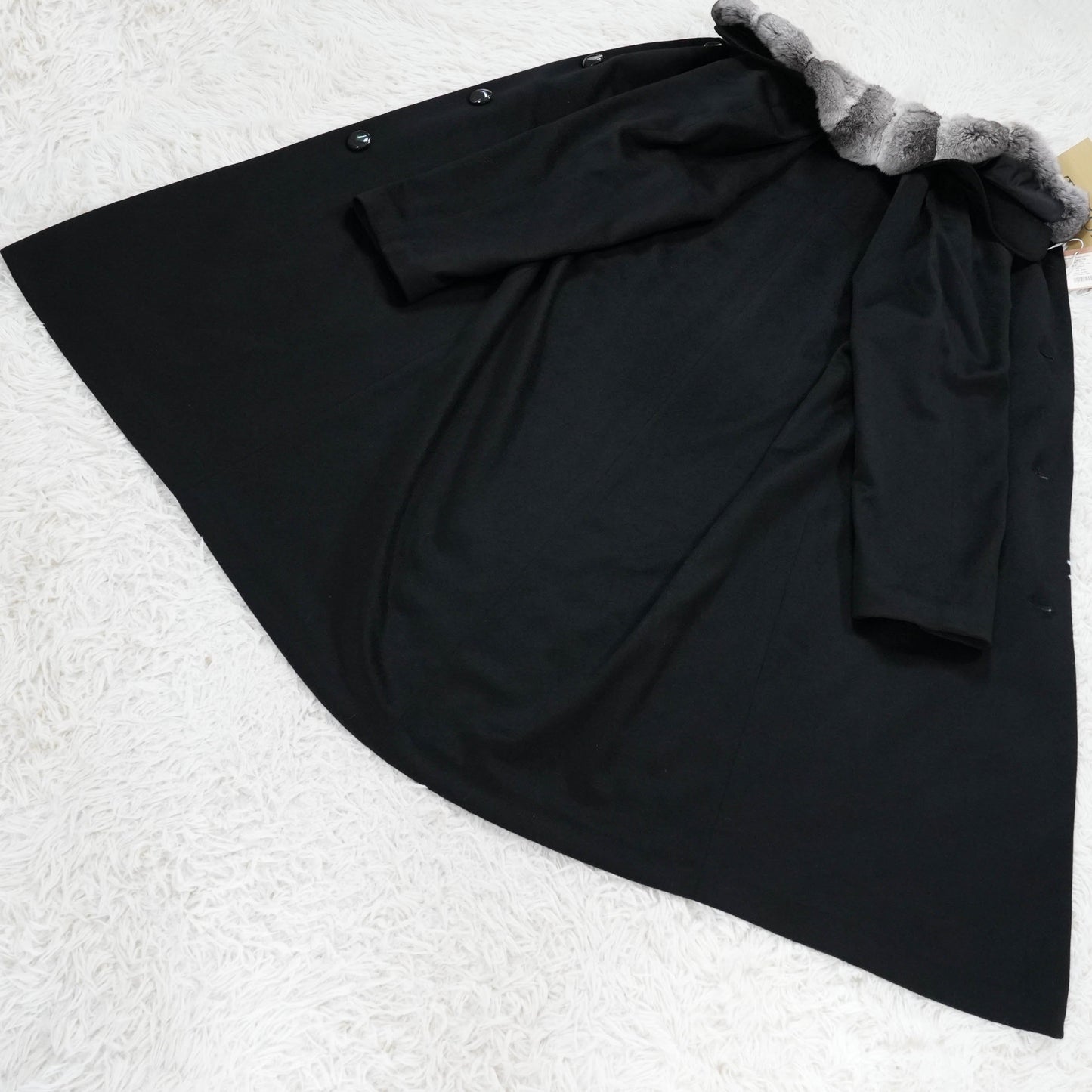 Chinchilla Trim cashmere Coat - Genuine Vintage Fur From Japan