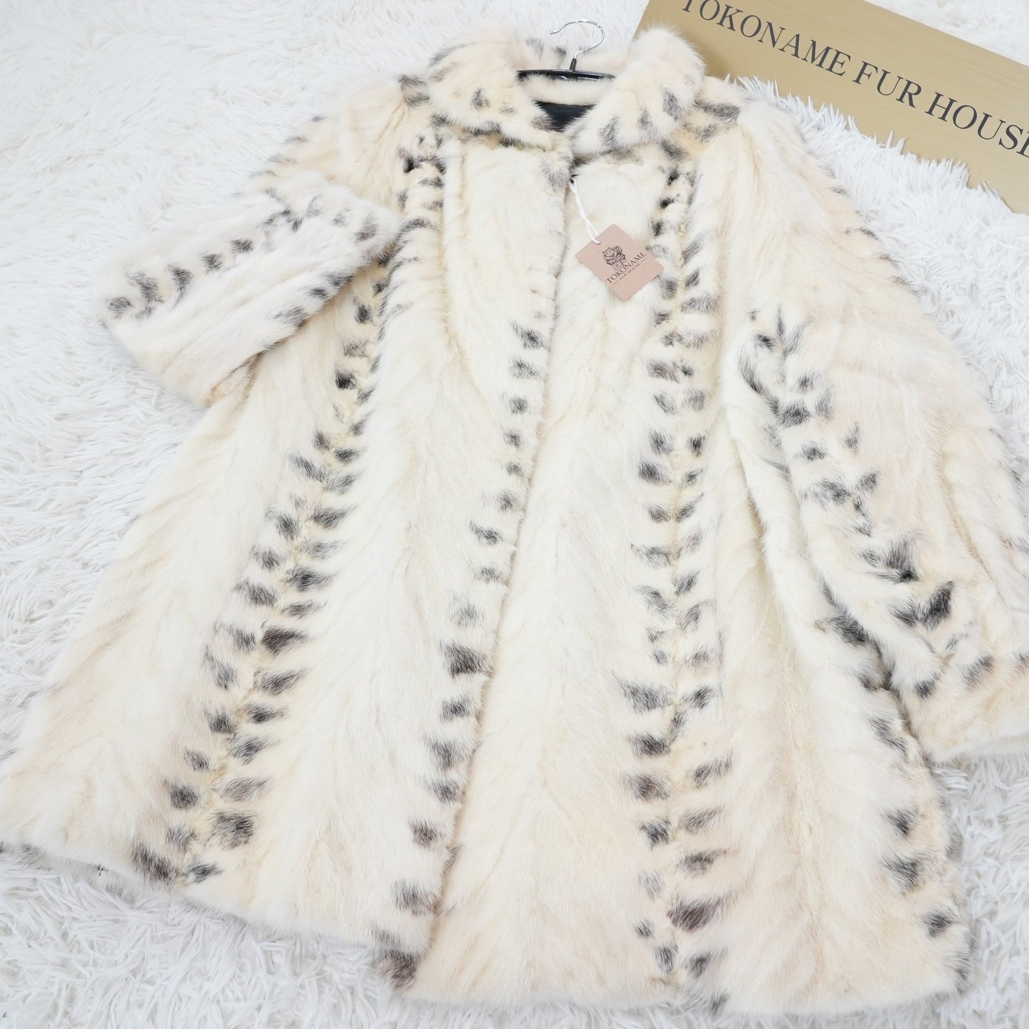 Pearl Mink Lynx Pattern Coat Genuine Vintage Fur Japan