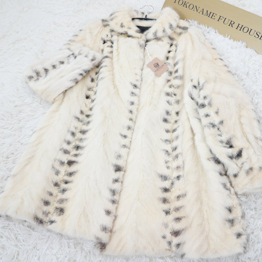 Pearl Mink Lynx Pattern Coat Genuine Vintage Fur Japan
