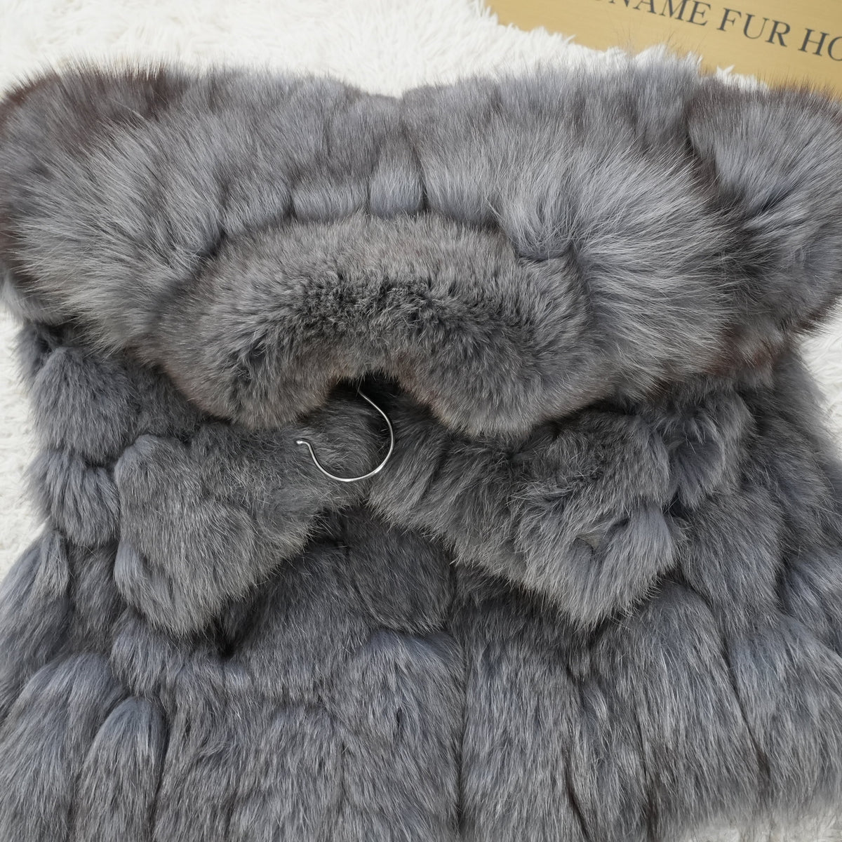 Ash Blue Dyed Fox Fur Design Coat - Genuine Vintage Fur From Japan