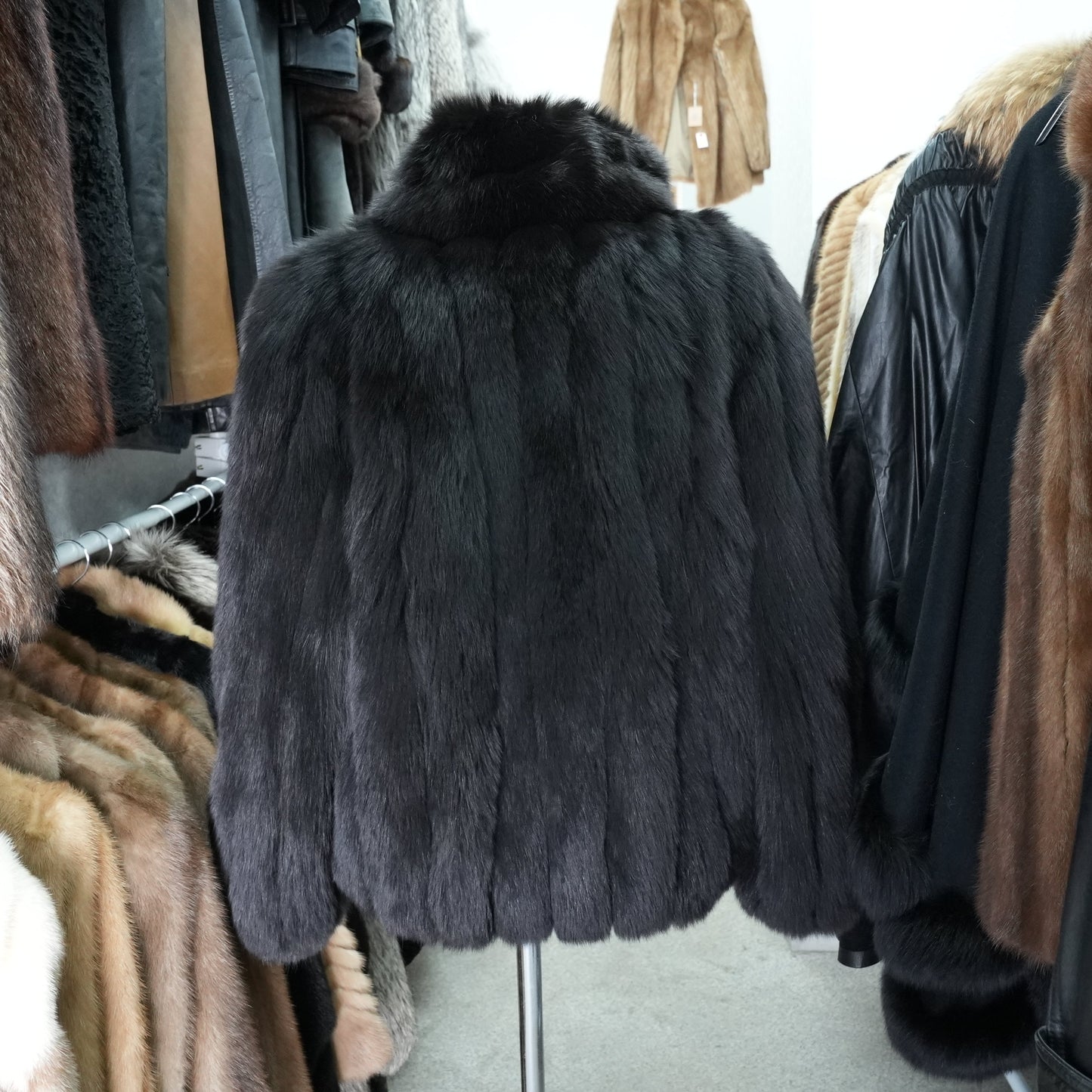 Black Dyed Fox Coat SAGA FOX - Genuine Vintage Fur From Japan