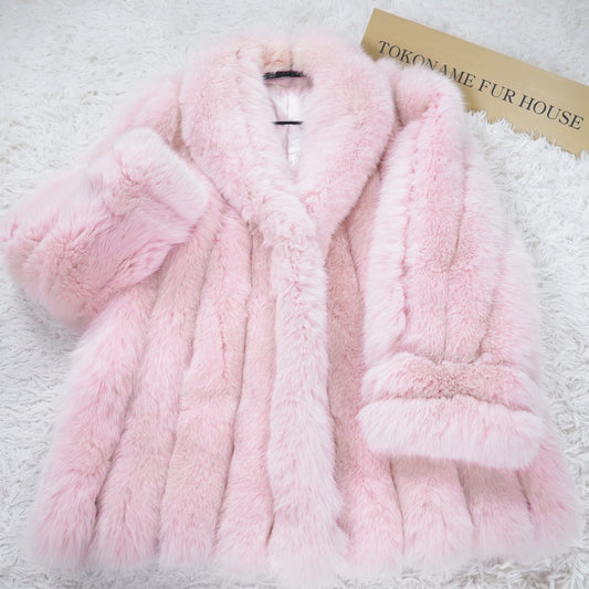 Pink Dyed SAGA ROYAL FOX Coat Soft and Fluffy - Genuine Vintage Fur From Japan