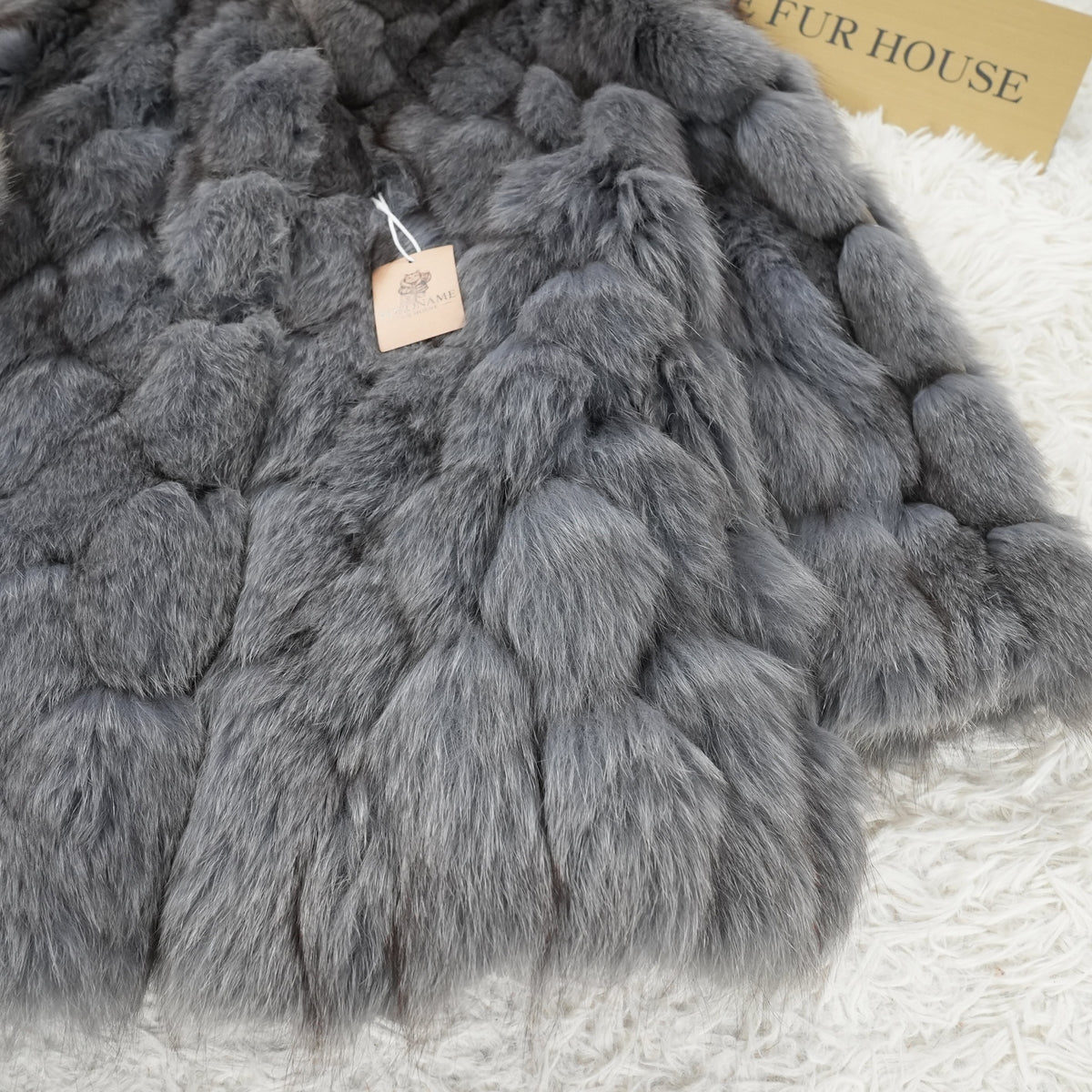 Ash Blue Dyed Fox Fur Design Coat - Genuine Vintage Fur From Japan