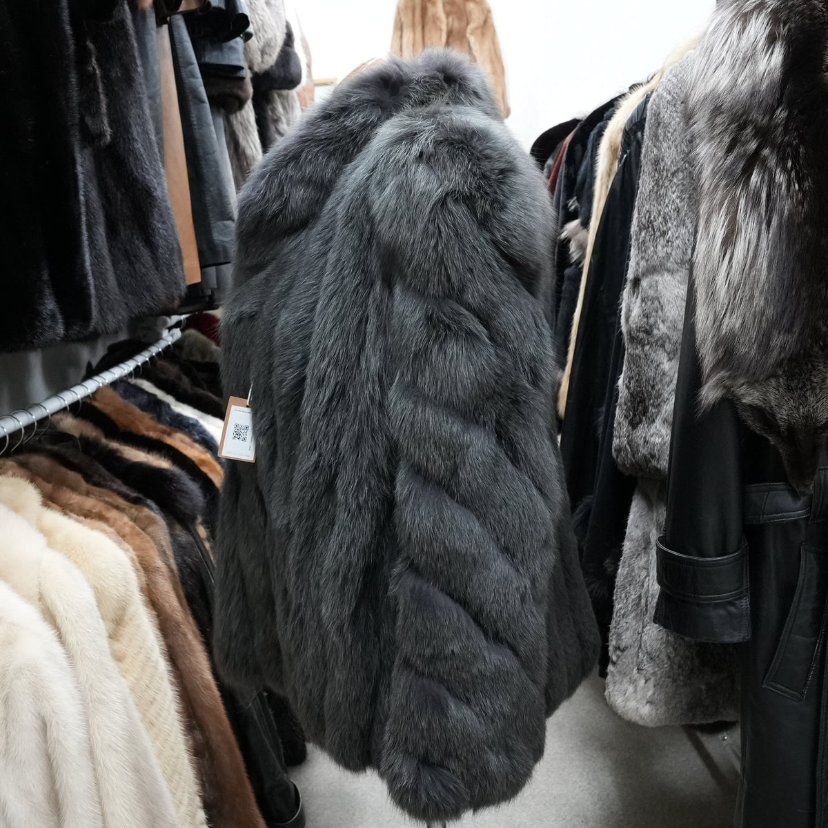 Gray Dyed Fox Fur Coat Moonbat - Genuine Vintage Fur From Japan