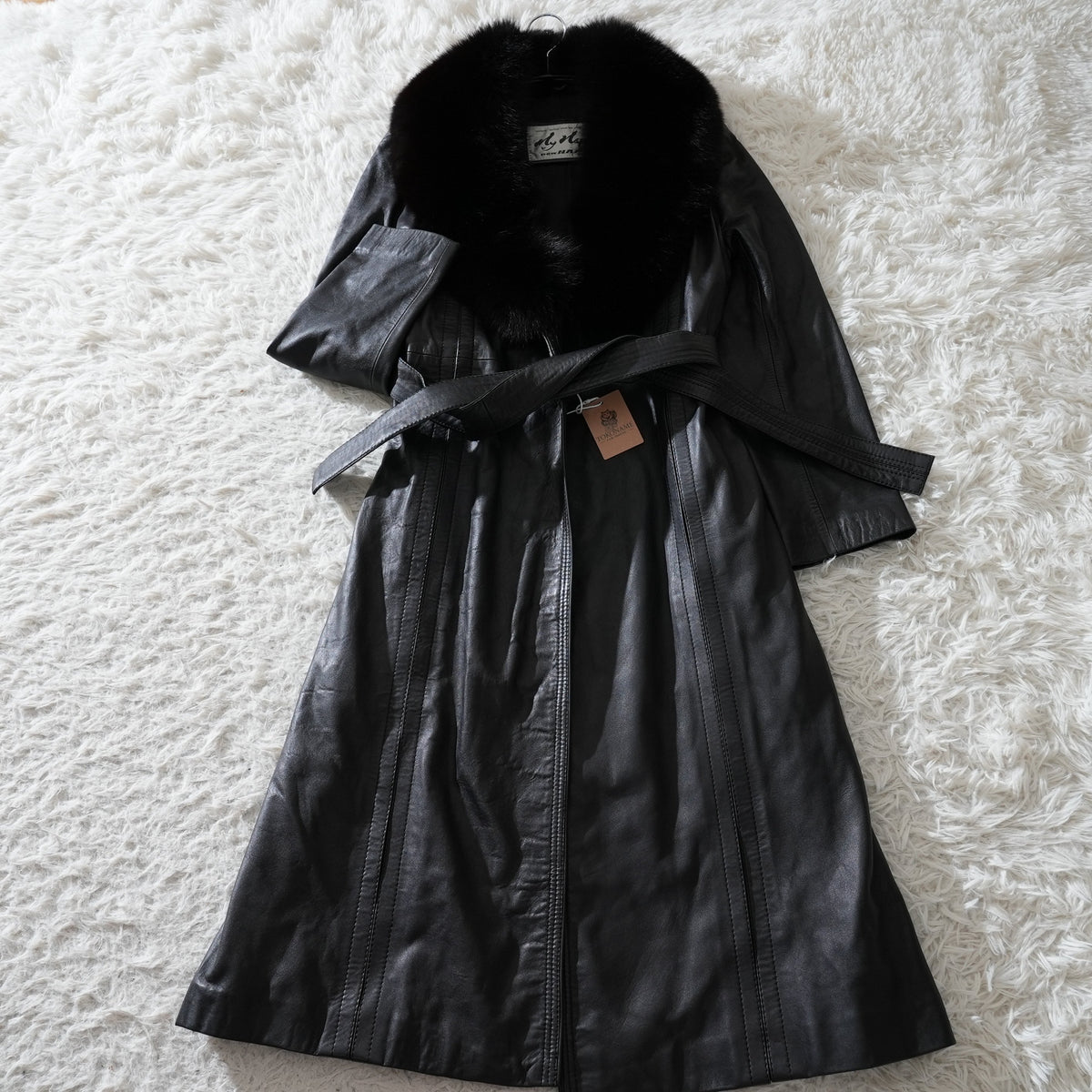 Y2K Fox Fur Trim Leather Long Coat - Genuine Vintage Leather From Japan