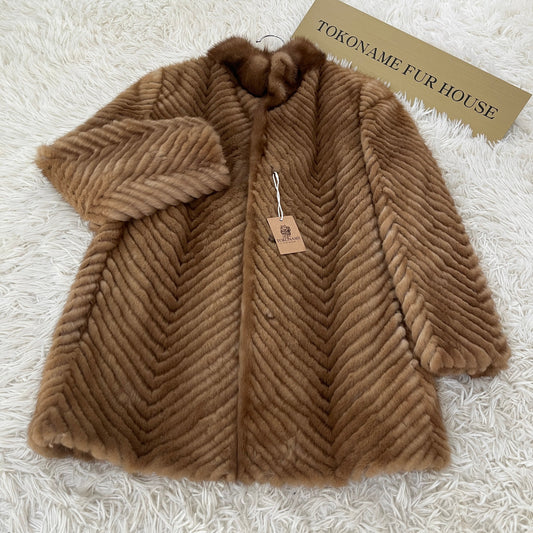 Demi Buff Mink Jacket Zig Zag Cutting Genuine Vintage Fur Japan