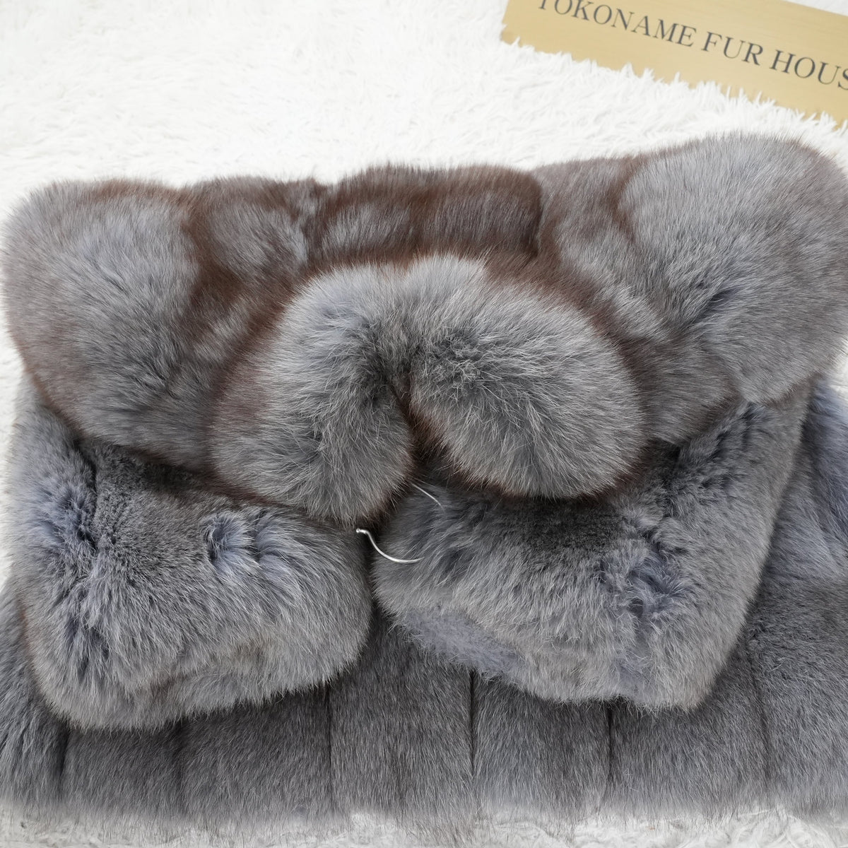 Blue ash Dyed Fox Coat Soft and Fluffy - Genuine Vintage Fur From Japan