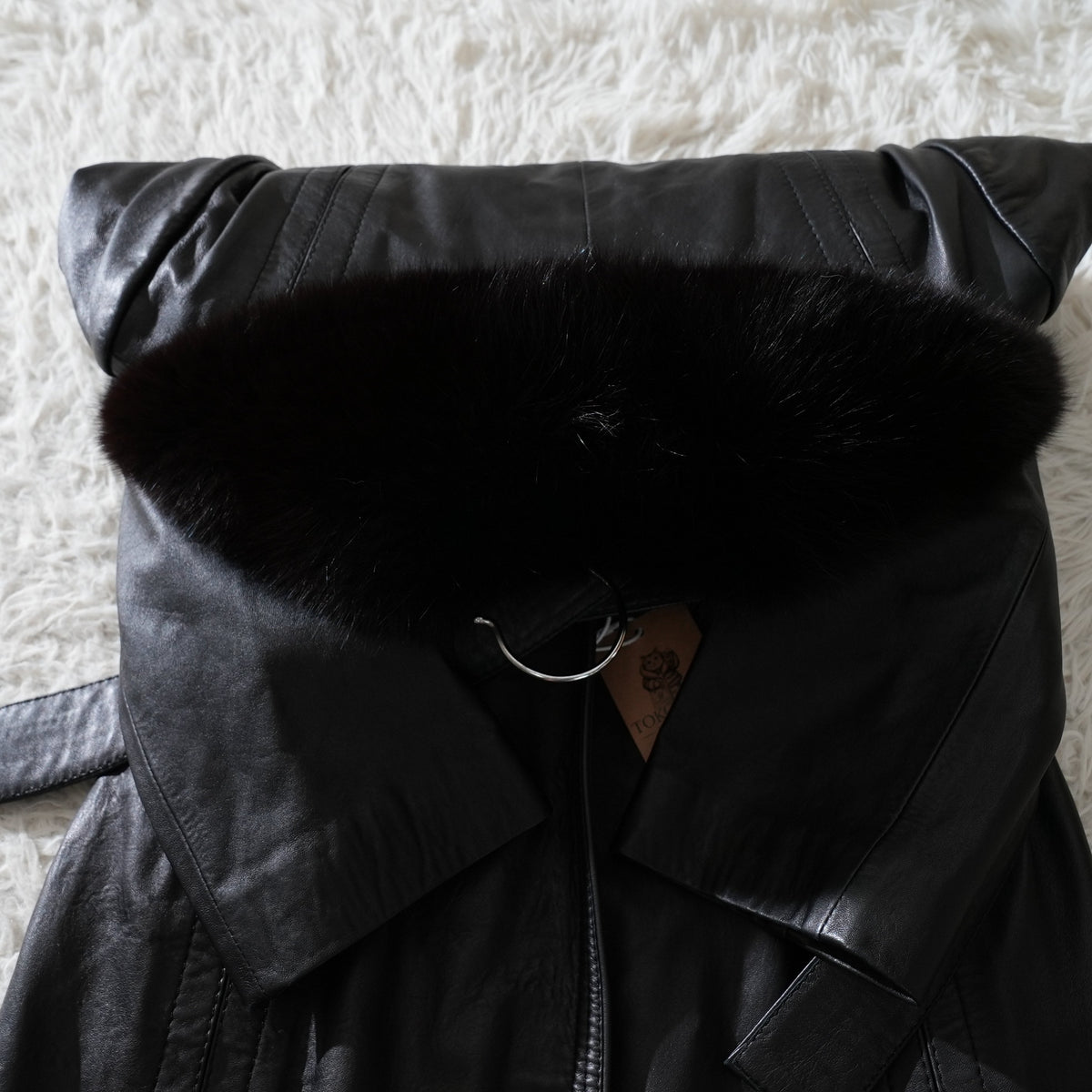 Y2K Fox Fur Trim Leather Long Coat - Genuine Vintage Leather From Japan
