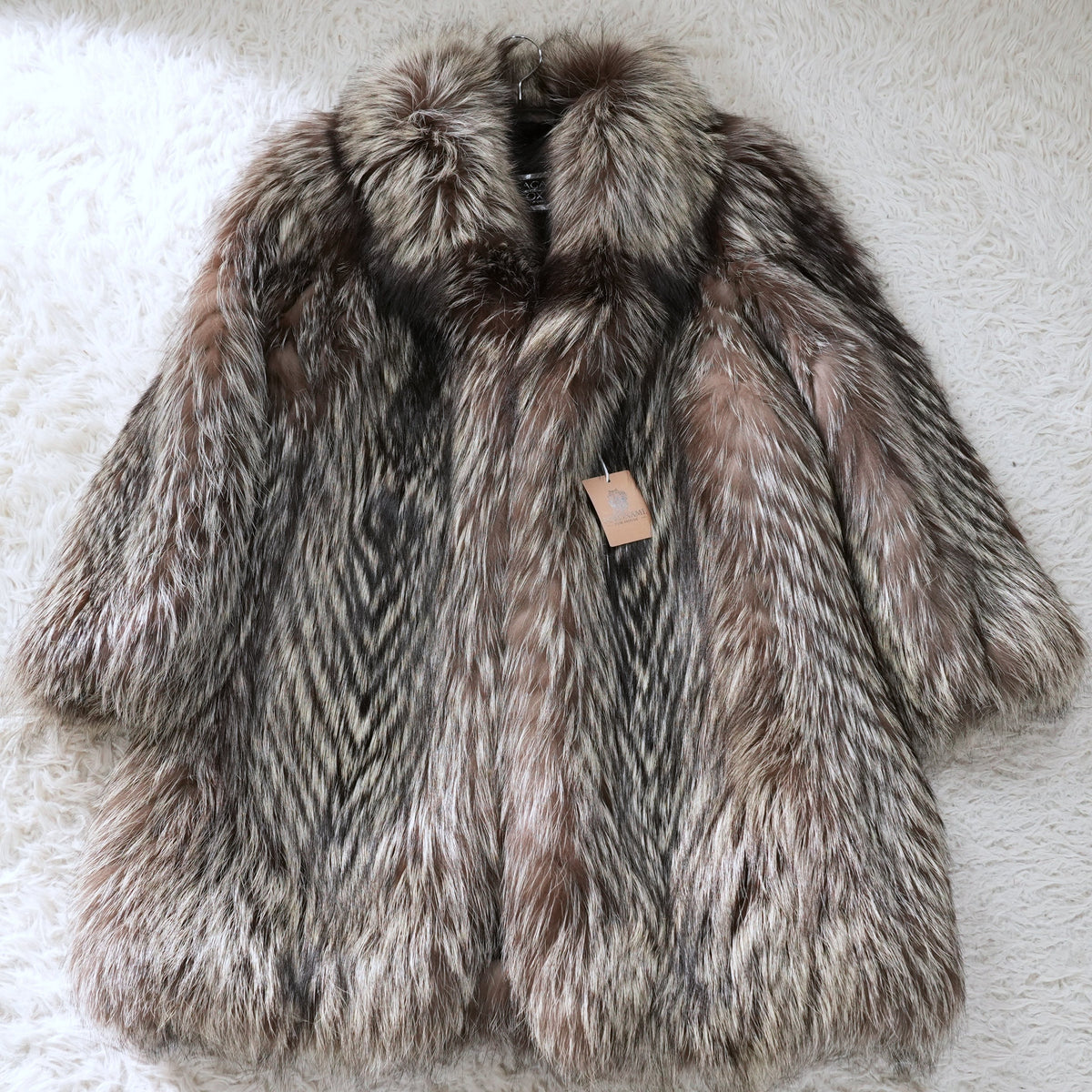 Silver Fox Fur Semi Long Coat - Genuine Vintage Fur From Japan