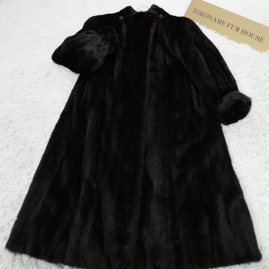 Dark Mink Long Coat Roll Up Sleeve - SAGA MINK Genuine Vintage Fur Japan