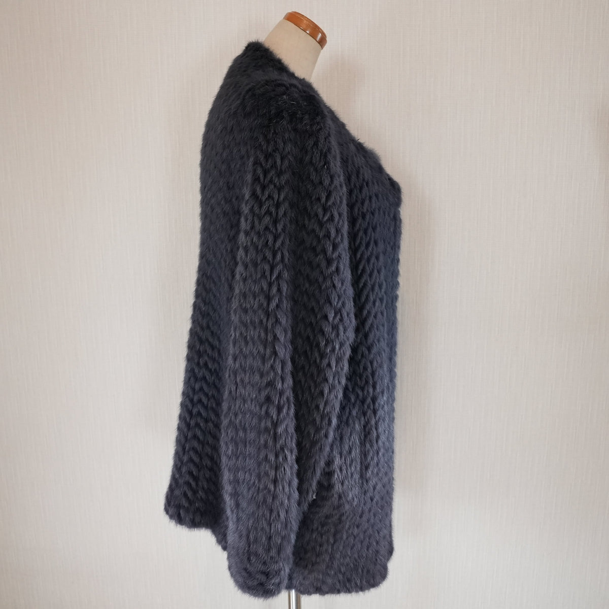 Navy Dyed Yarn Mink Fur Coat - Genuine Vintage Fur From Japan