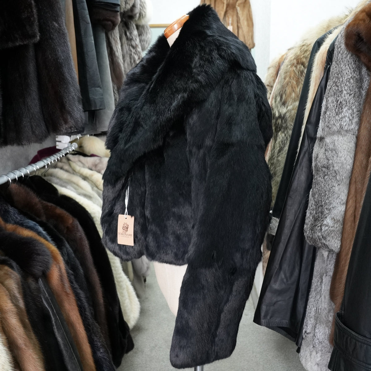 Rabbit Fur Jacket Black Dyed - Genuine Vintage Fur Japan