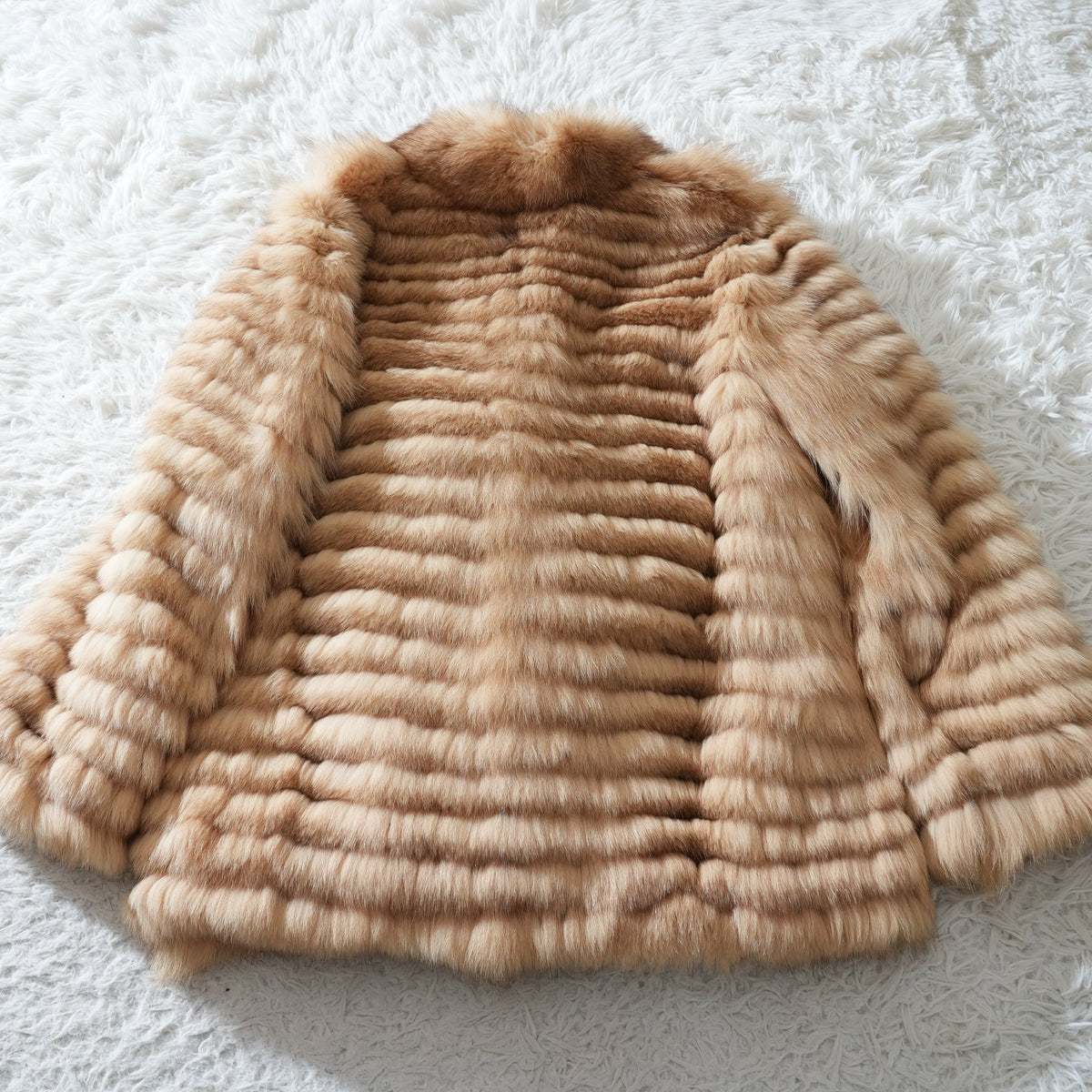 Beige Dyed Fox Fur Coat - Genuine Vintage Fur From Japan