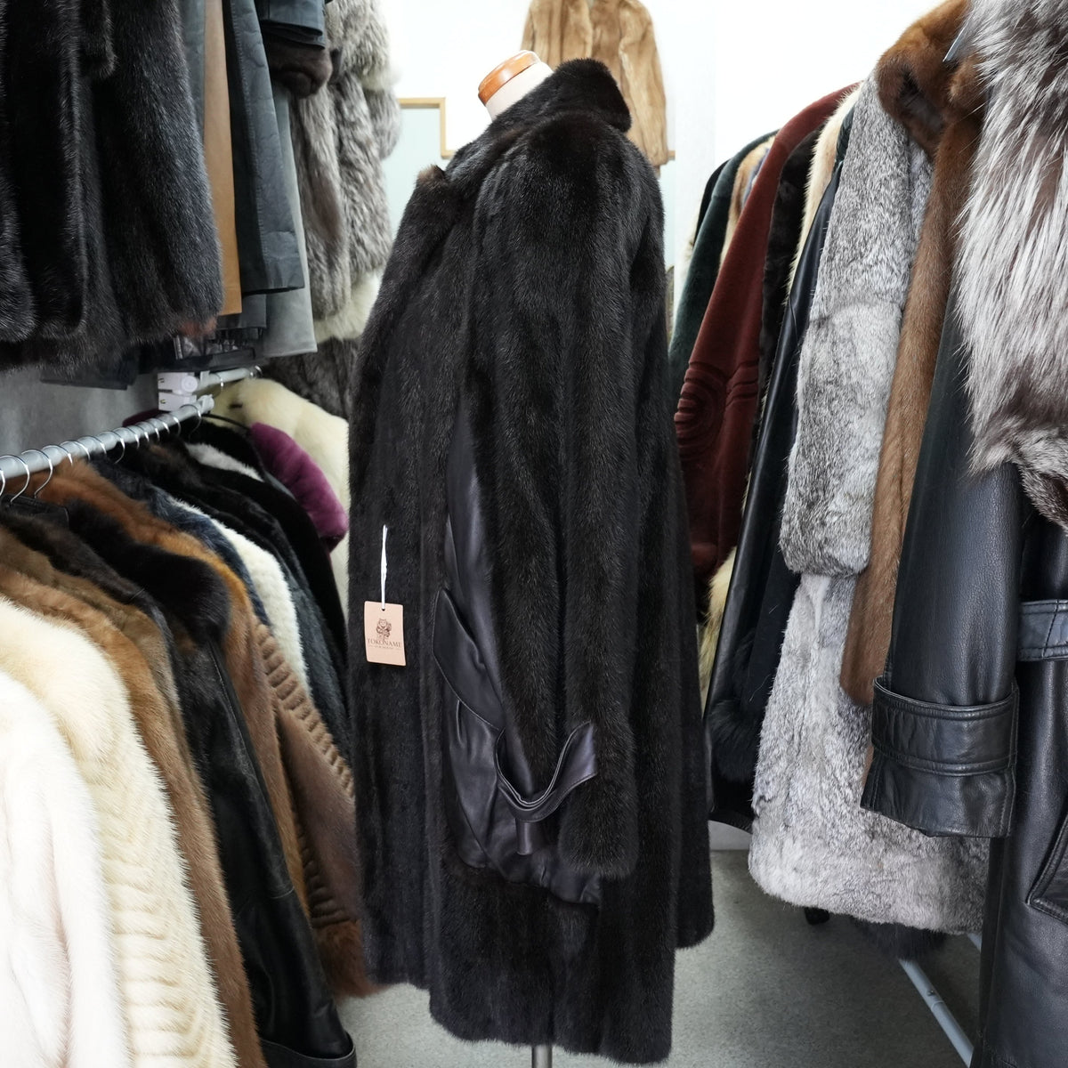 Dark Mink Fur and Leather Panel Coat- Genuine Vintage Fur From Japan